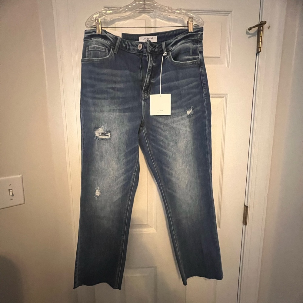Straight Leg Jeans with Distressed Details